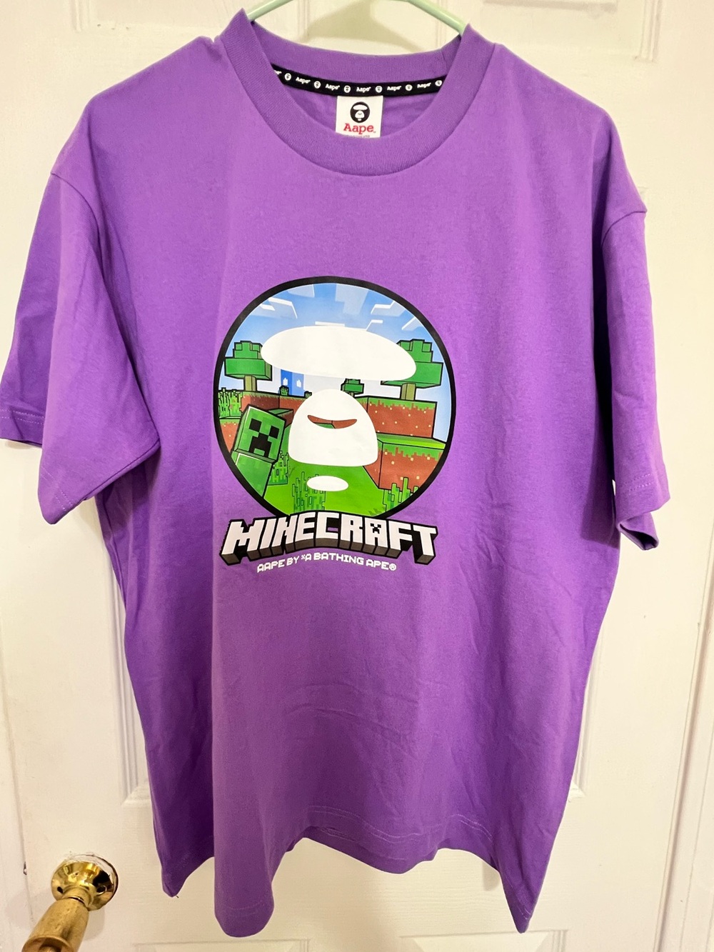 AAPE x Minecraft Ape Head T-Shirt in Purple